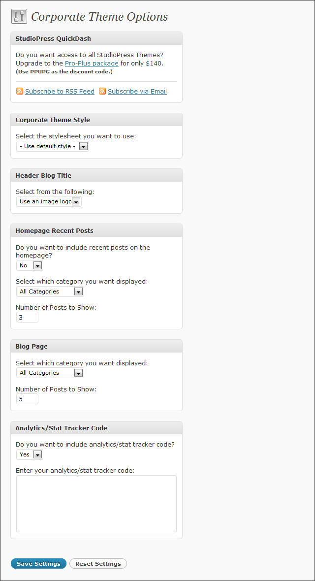 Corporate WordPress Theme Options